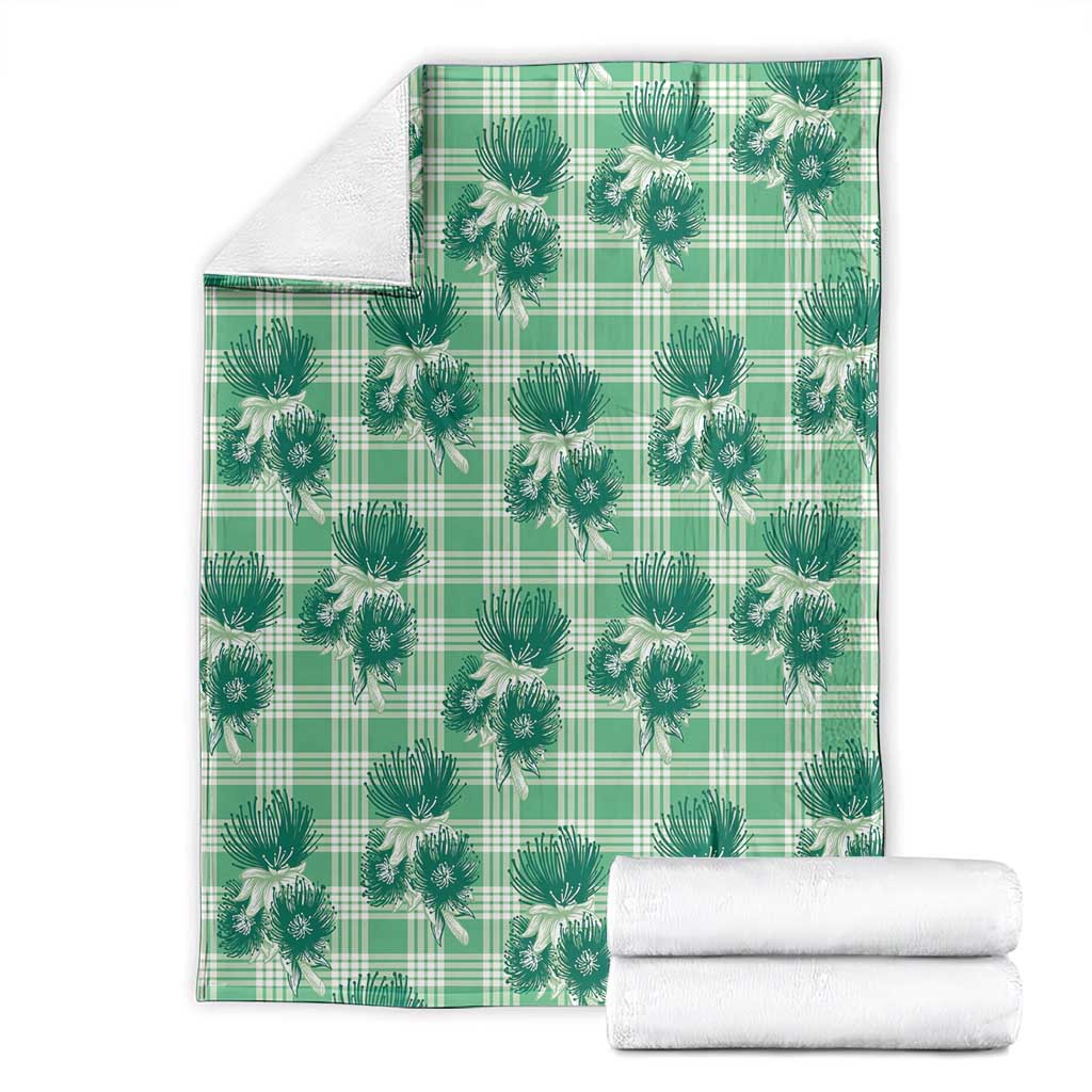 Green Palaka Hawaii Blanket Hawaiian Lehua Blossoms