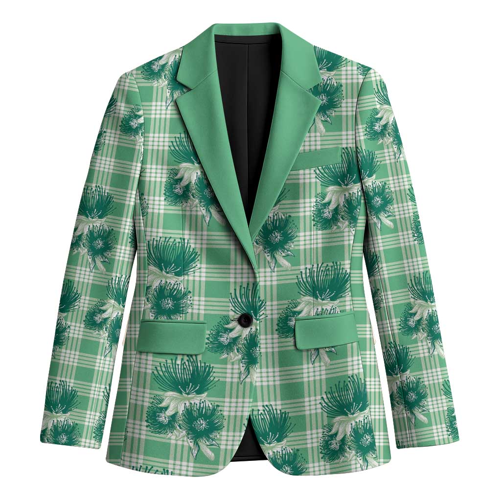 Green Palaka Hawaii Blazer Hawaiian Lehua Blossoms