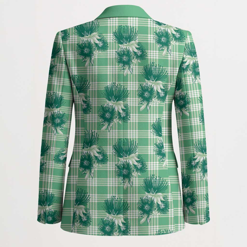 Green Palaka Hawaii Blazer Hawaiian Lehua Blossoms
