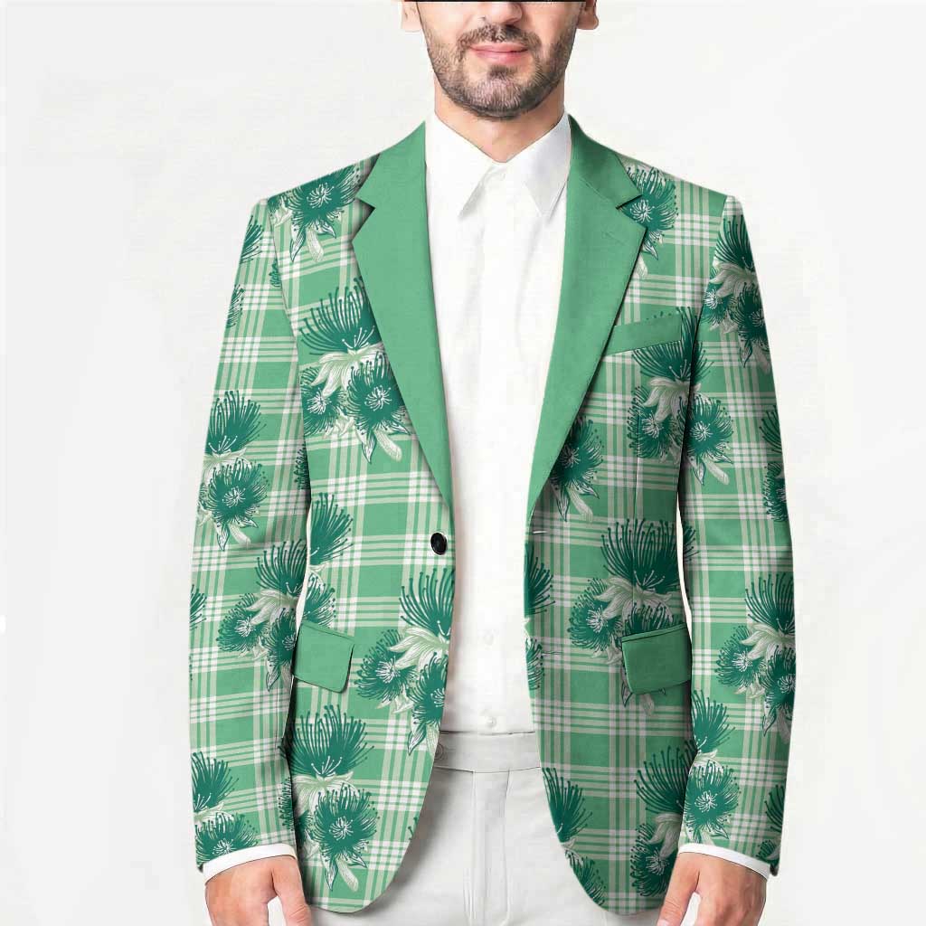 Green Palaka Hawaii Blazer Hawaiian Lehua Blossoms