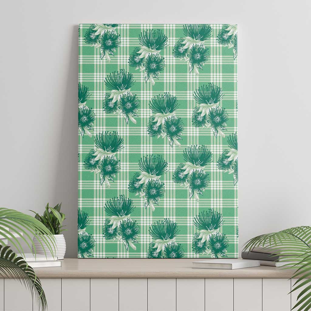 Green Palaka Hawaii Canvas Wall Art Hawaiian Lehua Blossoms