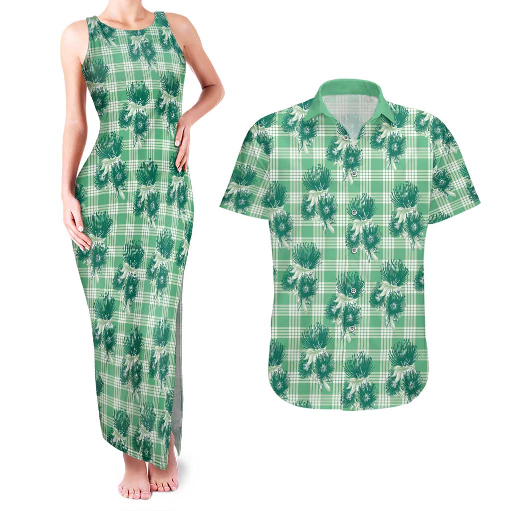 Green Palaka Hawaii Couples Matching Tank Maxi Dress and Hawaiian Shirt Hawaiian Lehua Blossoms LT05 Green - Polynesian Pride