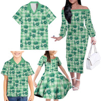 Green Palaka Hawaii Family Matching Off The Shoulder Long Sleeve Dress and Hawaiian Shirt Hawaiian Lehua Blossoms LT05 - Polynesian Pride