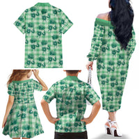 Green Palaka Hawaii Family Matching Off The Shoulder Long Sleeve Dress and Hawaiian Shirt Hawaiian Lehua Blossoms LT05 - Polynesian Pride