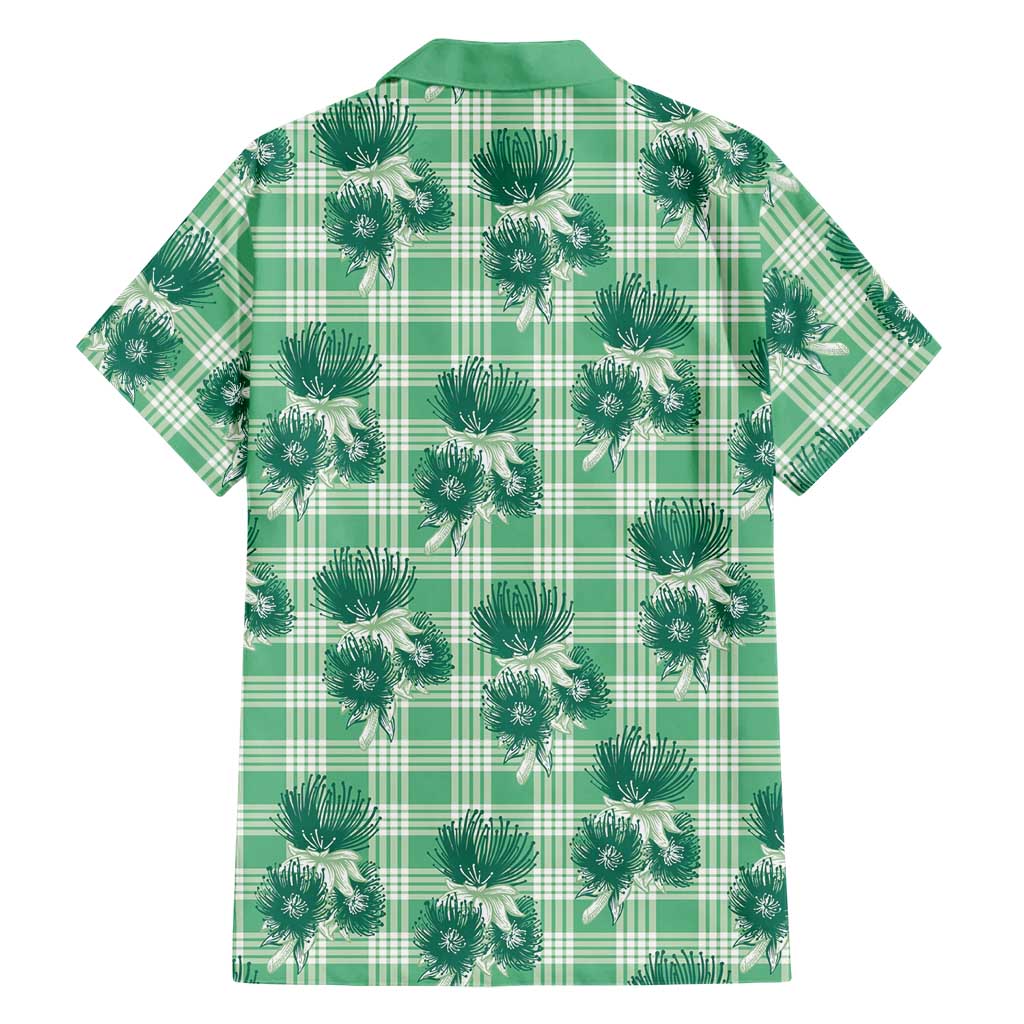 Green Palaka Hawaii Family Matching Off The Shoulder Long Sleeve Dress and Hawaiian Shirt Hawaiian Lehua Blossoms LT05 - Polynesian Pride