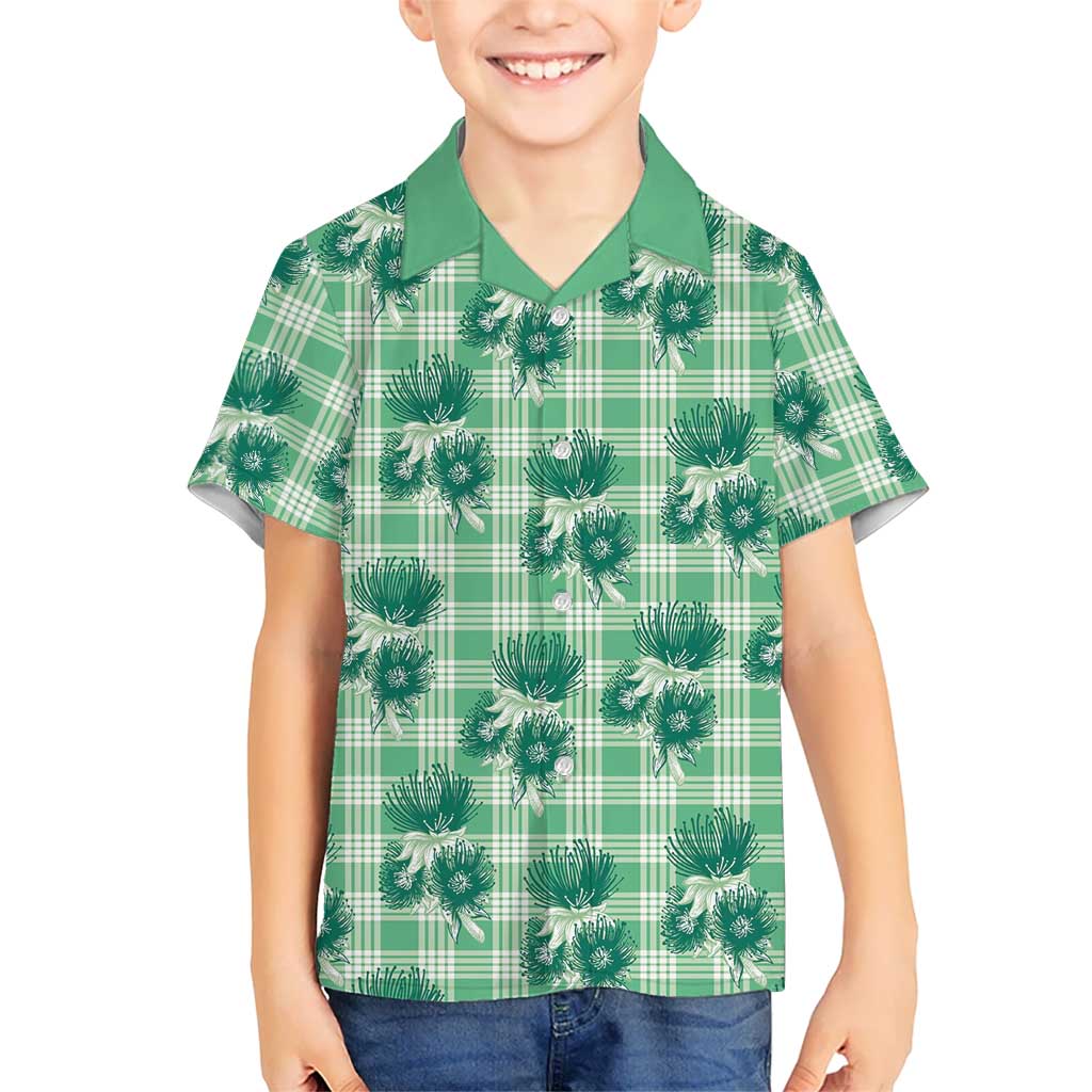 Green Palaka Hawaii Family Matching Off The Shoulder Long Sleeve Dress and Hawaiian Shirt Hawaiian Lehua Blossoms LT05 Son's Shirt Green - Polynesian Pride