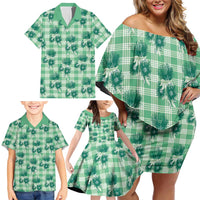 Green Palaka Hawaii Family Matching Off Shoulder Short Dress and Hawaiian Shirt Hawaiian Lehua Blossoms LT05 - Polynesian Pride