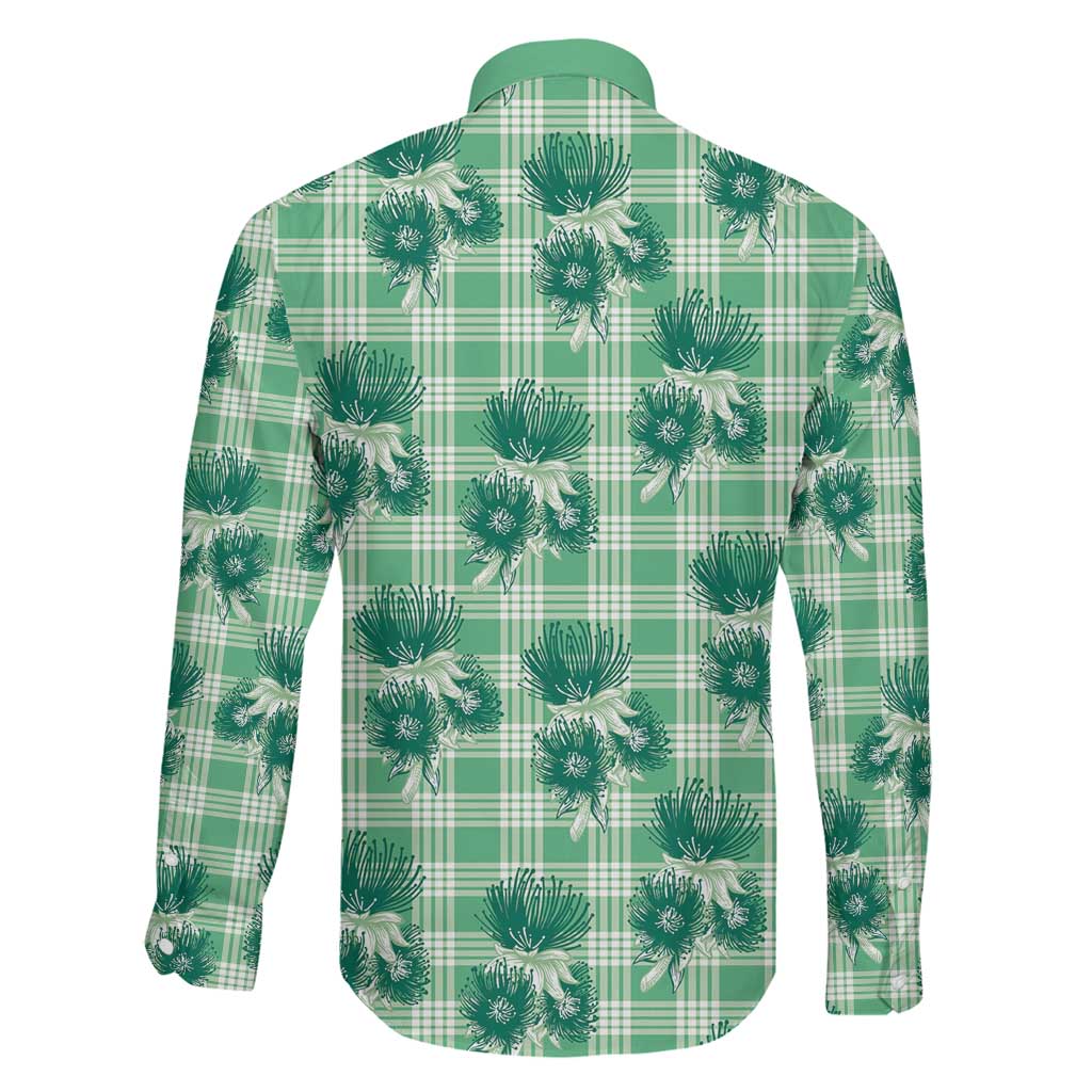 Green Palaka Hawaii Family Matching Off Shoulder Short Dress and Hawaiian Shirt Hawaiian Lehua Blossoms LT05 - Polynesian Pride