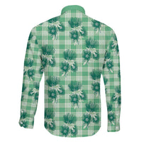 Green Palaka Hawaii Family Matching Off Shoulder Short Dress and Hawaiian Shirt Hawaiian Lehua Blossoms LT05 - Polynesian Pride