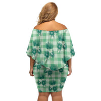 Green Palaka Hawaii Family Matching Off Shoulder Short Dress and Hawaiian Shirt Hawaiian Lehua Blossoms LT05 - Polynesian Pride