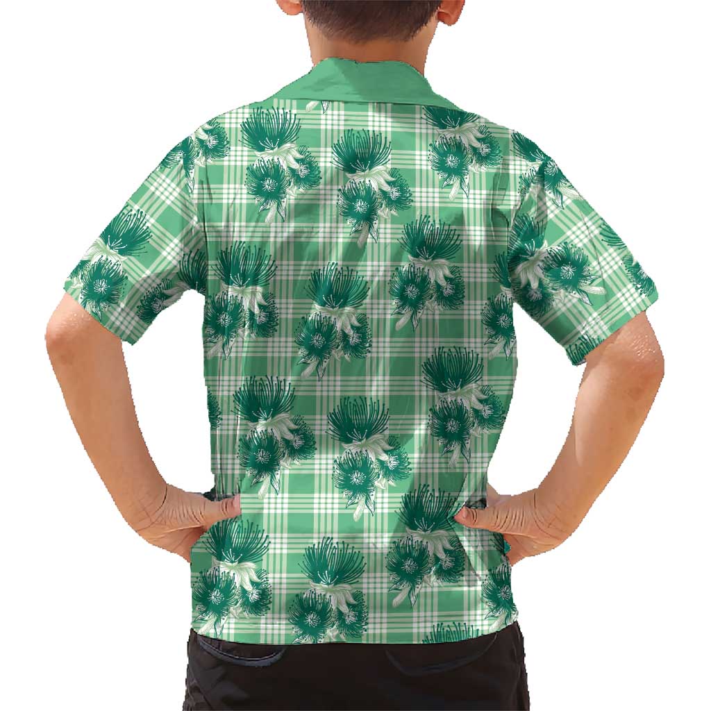 Green Palaka Hawaii Family Matching Puletasi and Hawaiian Shirt Hawaiian Lehua Blossoms LT05 - Polynesian Pride