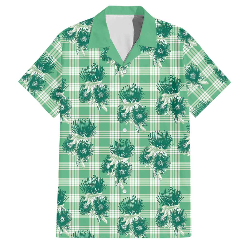 Green Palaka Hawaii Family Matching Summer Maxi Dress and Hawaiian Shirt Hawaiian Lehua Blossoms LT05 Dad's Shirt - Short Sleeve Green - Polynesian Pride