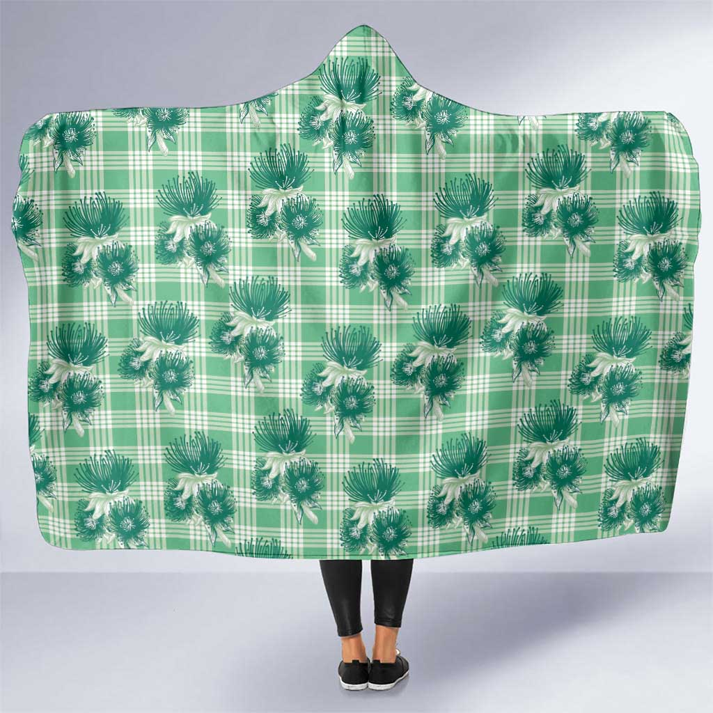 Green Palaka Hawaii Hooded Blanket Hawaiian Lehua Blossoms LT05 One Size Green - Polynesian Pride