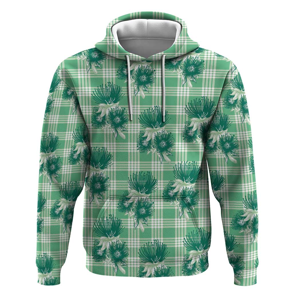Green Palaka Hawaii Hoodie Hawaiian Lehua Blossoms