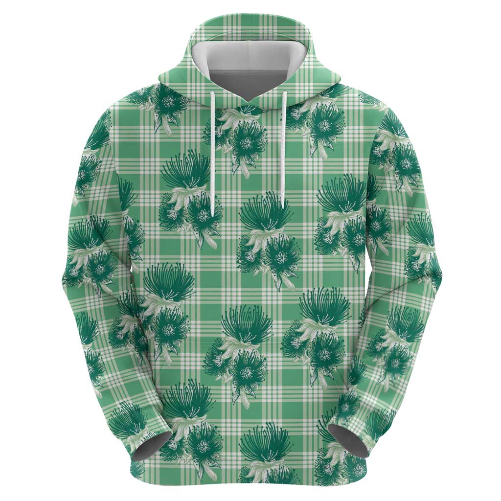 Green Palaka Hawaii Hoodie Hawaiian Lehua Blossoms