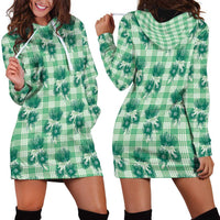 Green Palaka Hawaii Hoodie Dress Hawaiian Lehua Blossoms