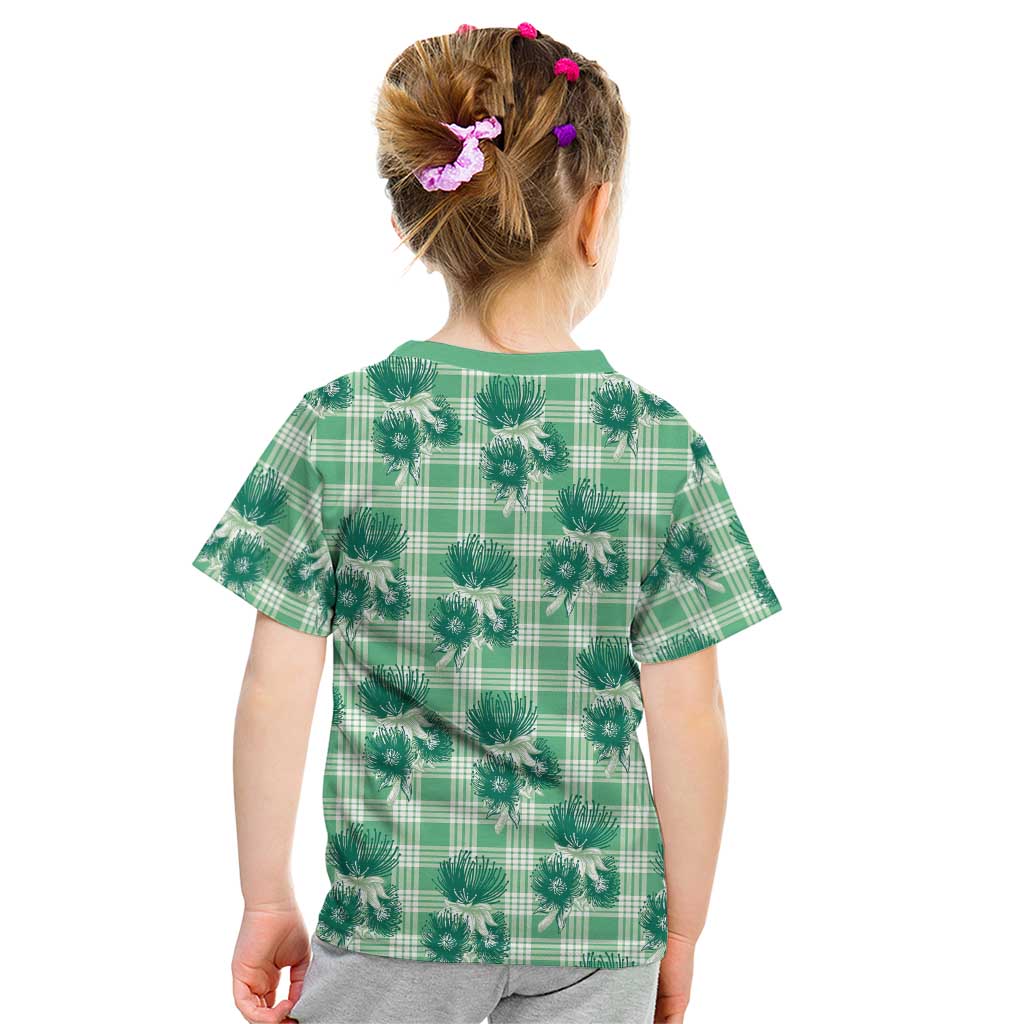 Green Palaka Hawaii Kid T Shirt Hawaiian Lehua Blossoms