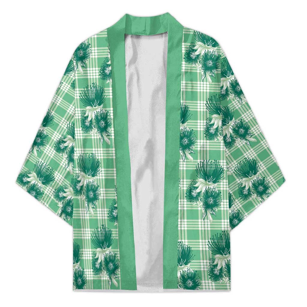 Green Palaka Hawaii Kimono Hawaiian Lehua Blossoms
