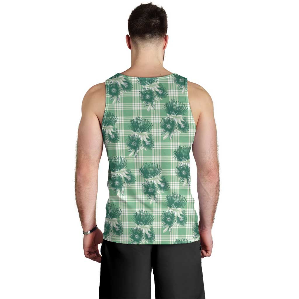 Green Palaka Hawaii Men Tank Top Hawaiian Lehua Blossoms