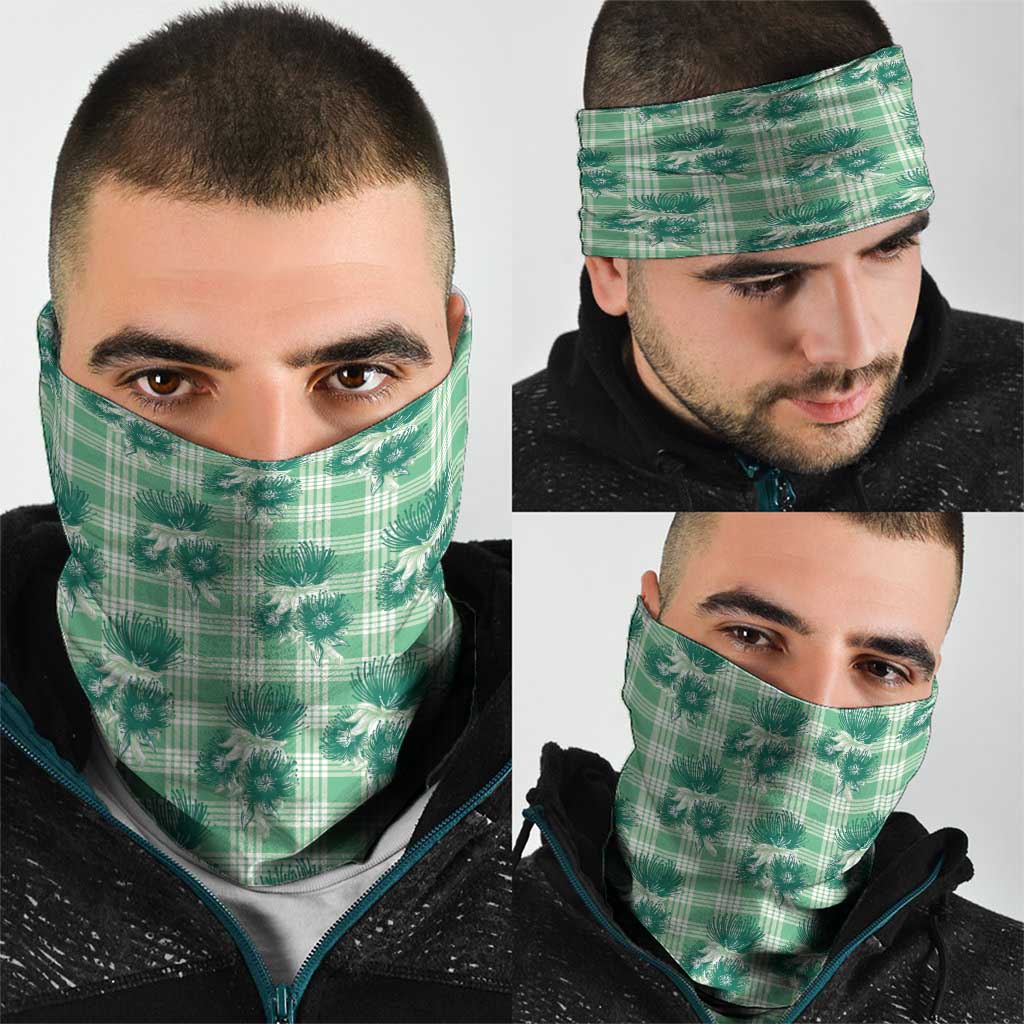 Green Palaka Hawaii Neck Gaiter Hawaiian Lehua Blossoms