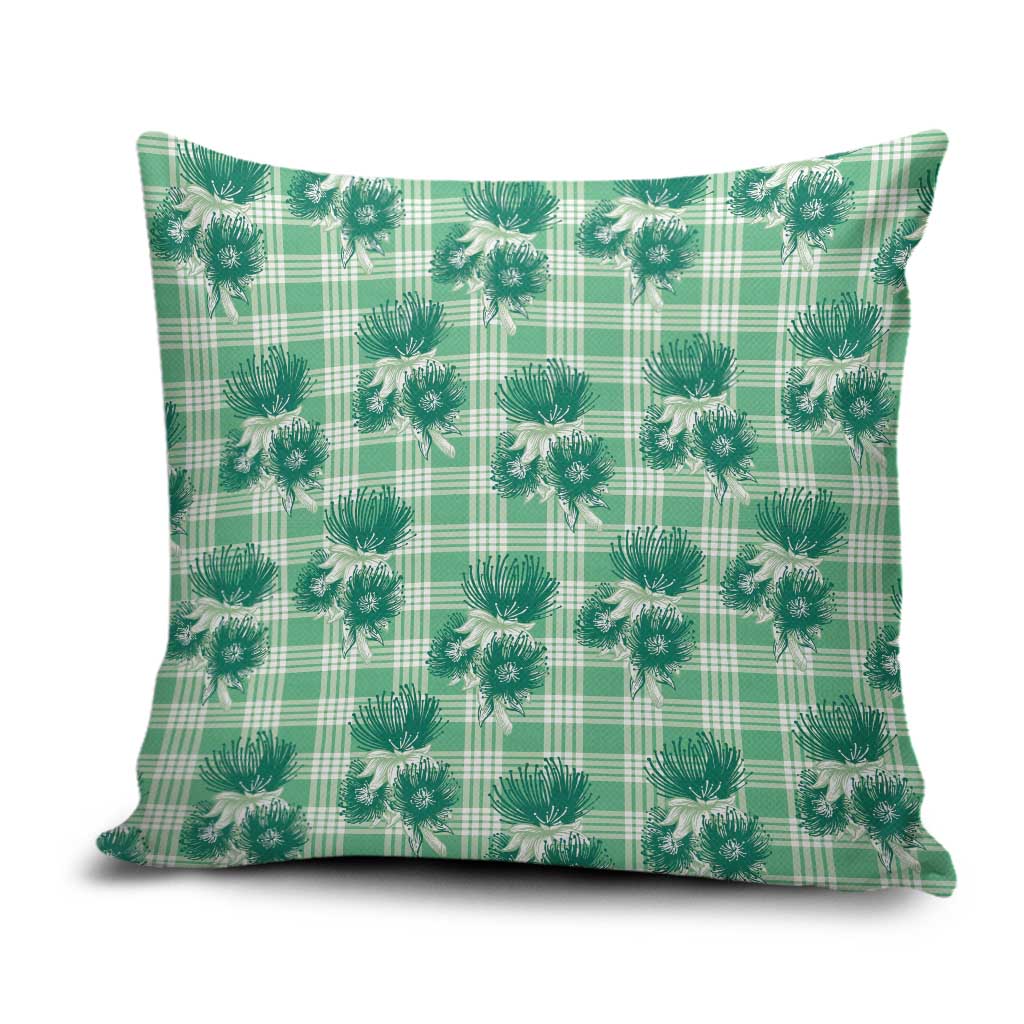 Green Palaka Hawaii Pillow Cover Hawaiian Lehua Blossoms