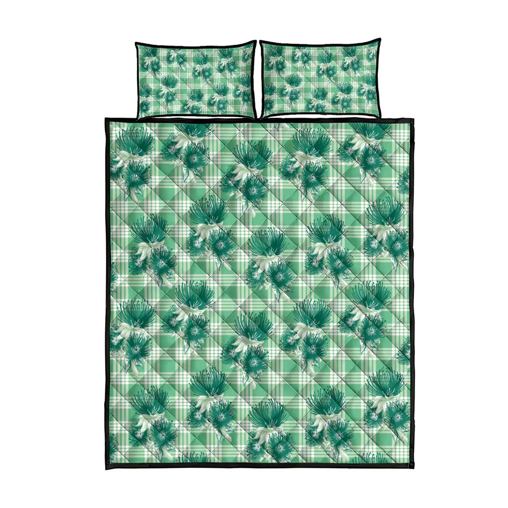 Green Palaka Hawaii Quilt Bed Set Hawaiian Lehua Blossoms