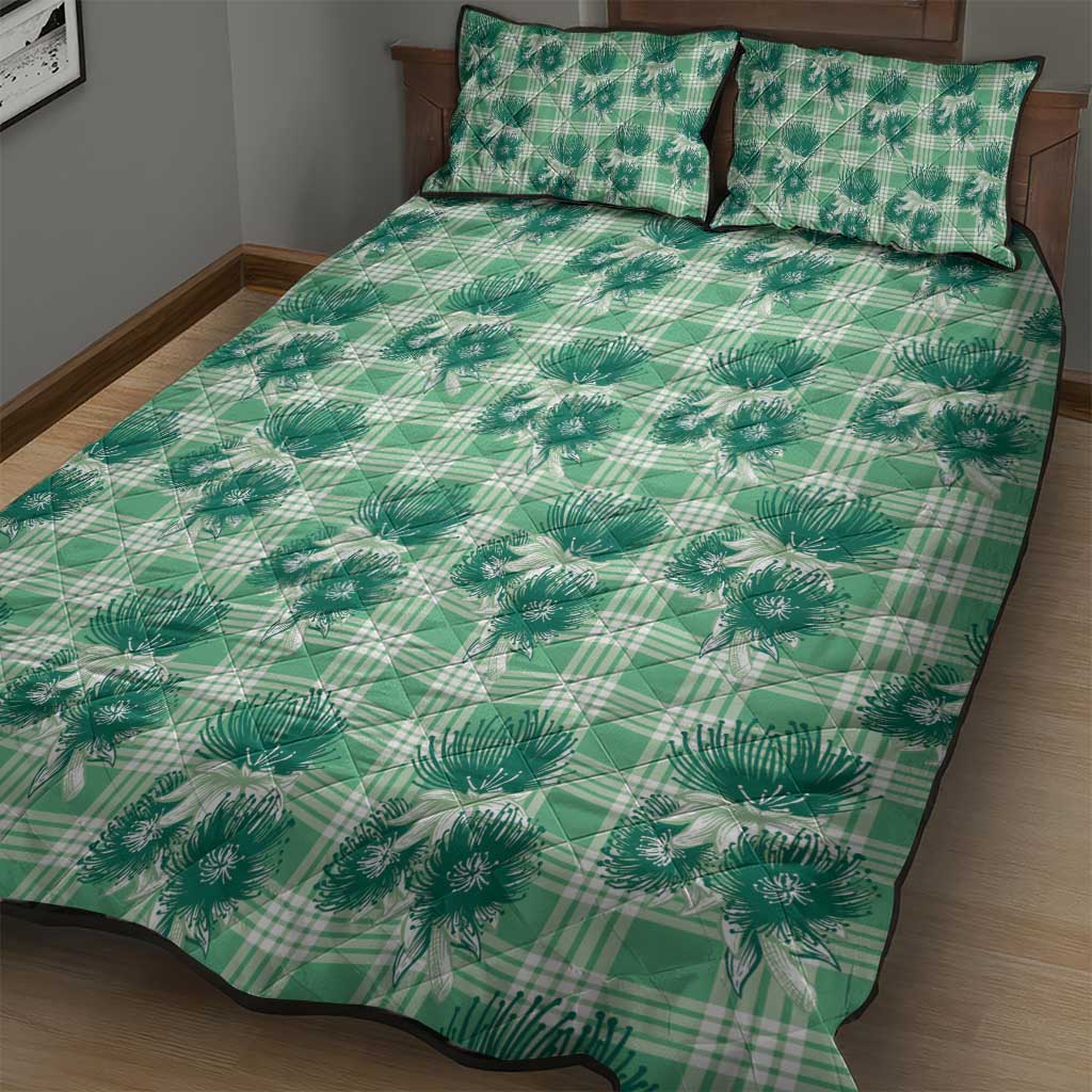 Green Palaka Hawaii Quilt Bed Set Hawaiian Lehua Blossoms