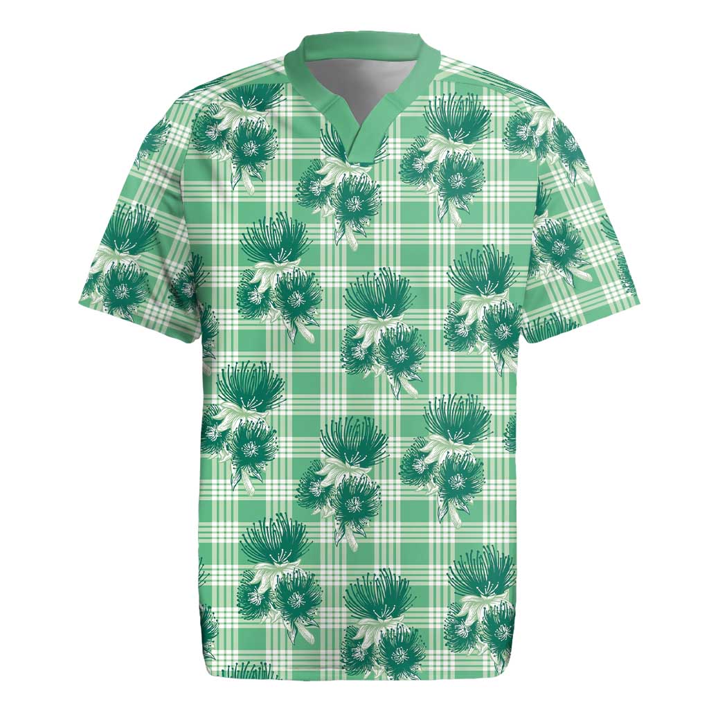 Green Palaka Hawaii Rugby Jersey Hawaiian Lehua Blossoms