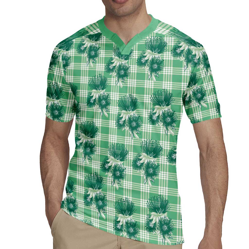 Green Palaka Hawaii Rugby Jersey Hawaiian Lehua Blossoms