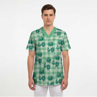 Green Palaka Hawaii Scrub Top Hawaiian Lehua Blossoms