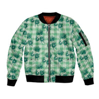 Green Palaka Hawaii Sleeve Zip Bomber Jacket Hawaiian Lehua Blossoms