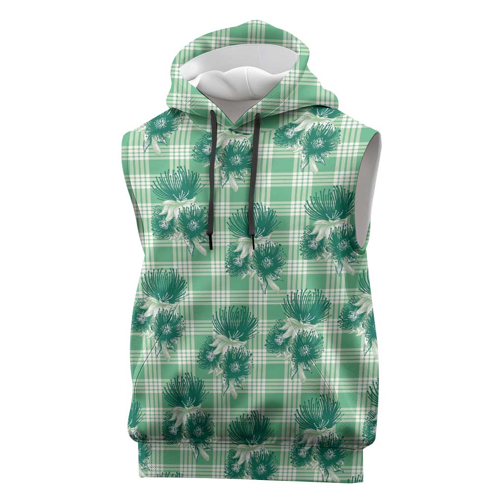 Green Palaka Hawaii Sleeveless Hoodie Hawaiian Lehua Blossoms