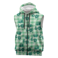 Green Palaka Hawaii Sleeveless Zip Hoodie Hawaiian Lehua Blossoms