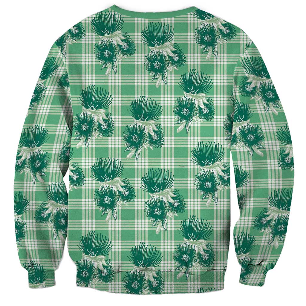 Green Palaka Hawaii Sweatshirt Hawaiian Lehua Blossoms