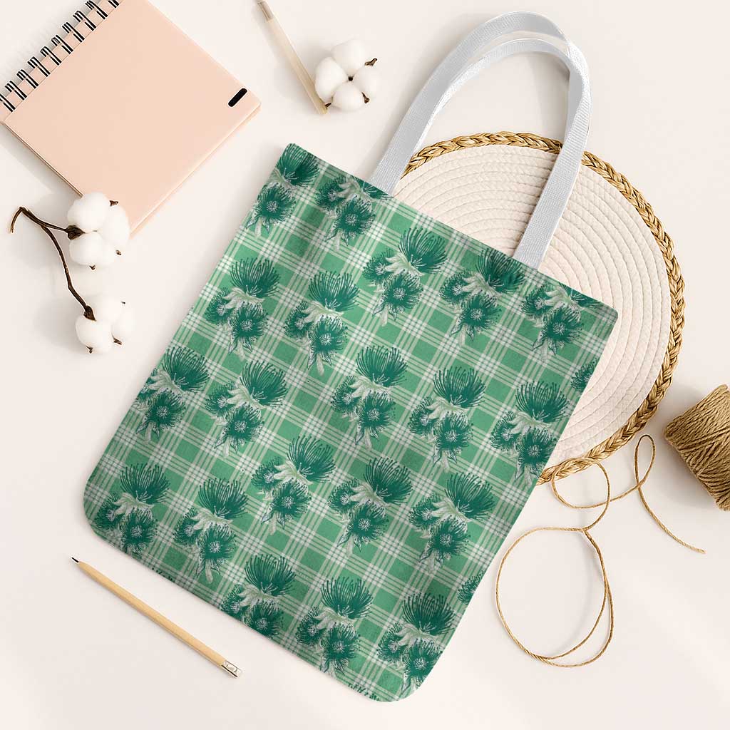 Green Palaka Hawaii Tote Bag Hawaiian Lehua Blossoms