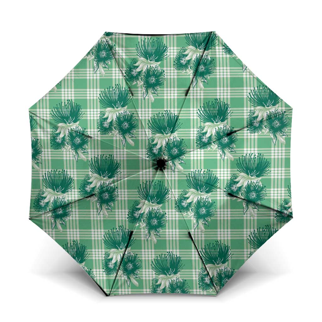 Green Palaka Hawaii Umbrella Hawaiian Lehua Blossoms