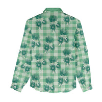 Green Palaka Hawaii Women Casual Shirt Hawaiian Lehua Blossoms