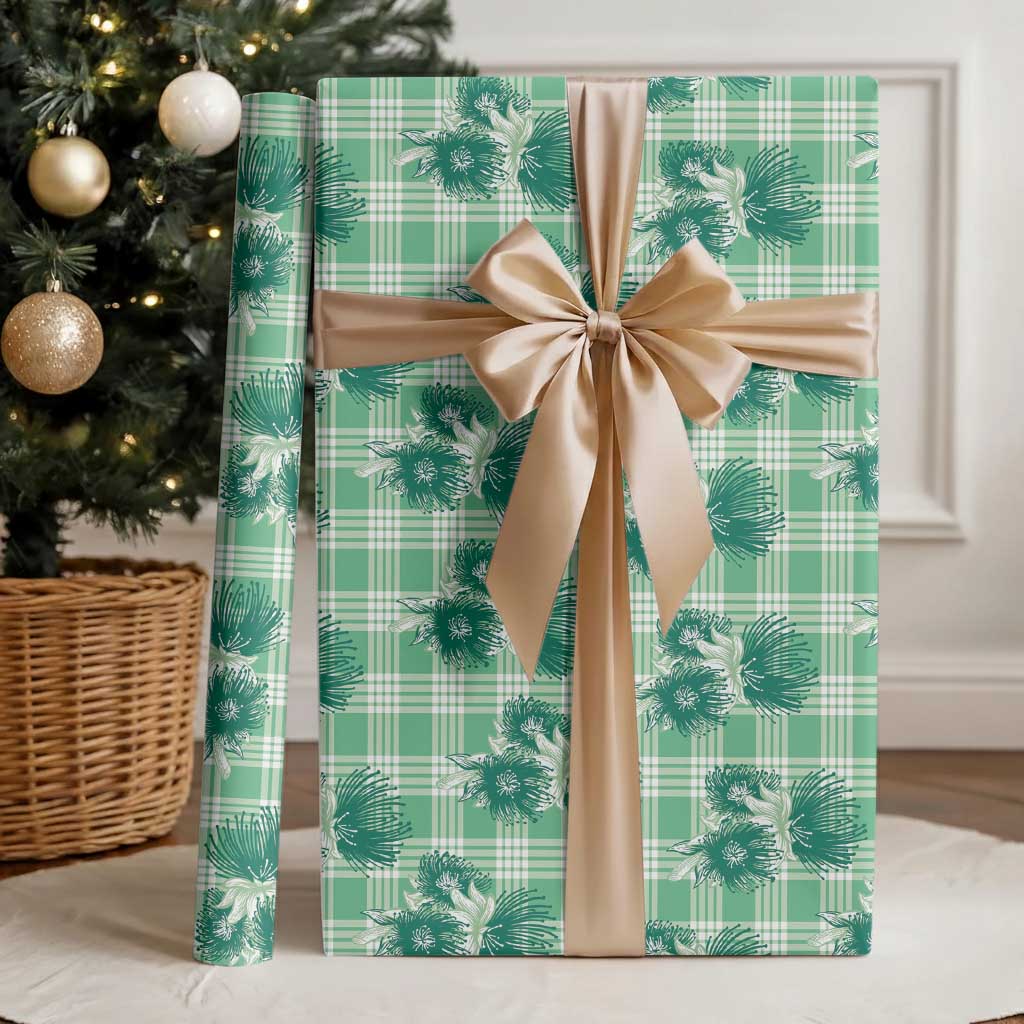 Green Palaka Hawaii Wrapping Paper Hawaiian Lehua Blossoms