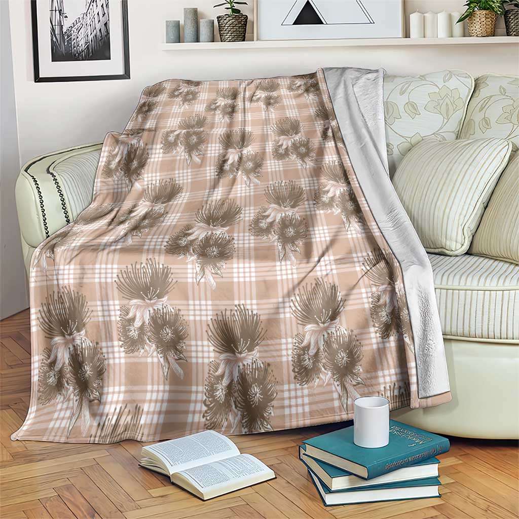 Brown Palaka Hawaii Blanket Hawaiian Lehua Blossoms