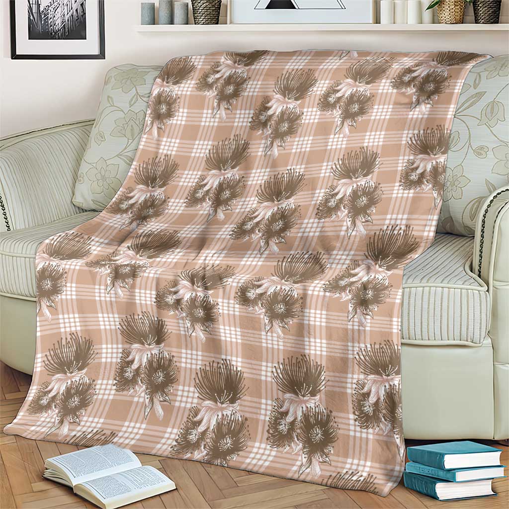 Brown Palaka Hawaii Blanket Hawaiian Lehua Blossoms