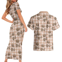 Brown Palaka Hawaii Couples Matching Short Sleeve Bodycon Dress and Hawaiian Shirt Hawaiian Lehua Blossoms LT05 - Polynesian Pride