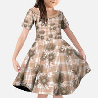 Brown Palaka Hawaii Family Matching Long Sleeve Bodycon Dress and Hawaiian Shirt Hawaiian Lehua Blossoms LT05 Daughter's Dress Brown - Polynesian Pride
