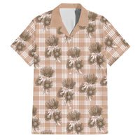 Brown Palaka Hawaii Family Matching Off The Shoulder Long Sleeve Dress and Hawaiian Shirt Hawaiian Lehua Blossoms LT05 Dad's Shirt - Short Sleeve Brown - Polynesian Pride