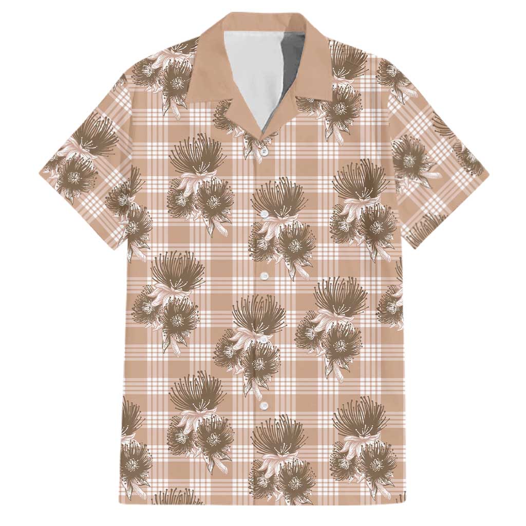 Brown Palaka Hawaii Family Matching Off Shoulder Maxi Dress and Hawaiian Shirt Hawaiian Lehua Blossoms LT05 Dad's Shirt - Short Sleeve Brown - Polynesian Pride