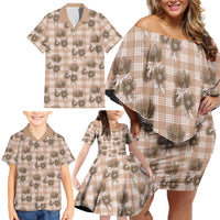 Brown Palaka Hawaii Family Matching Off Shoulder Short Dress and Hawaiian Shirt Hawaiian Lehua Blossoms LT05 - Polynesian Pride