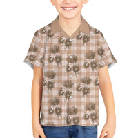 Brown Palaka Hawaii Family Matching Off Shoulder Short Dress and Hawaiian Shirt Hawaiian Lehua Blossoms LT05 Son's Shirt Brown - Polynesian Pride