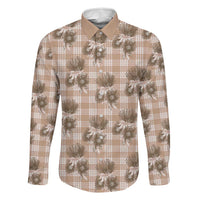 Brown Palaka Hawaii Family Matching Puletasi and Hawaiian Shirt Hawaiian Lehua Blossoms LT05 Dad's Shirt - Long Sleeve Brown - Polynesian Pride