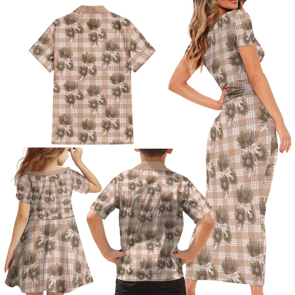Brown Palaka Hawaii Family Matching Short Sleeve Bodycon Dress and Hawaiian Shirt Hawaiian Lehua Blossoms LT05 - Polynesian Pride