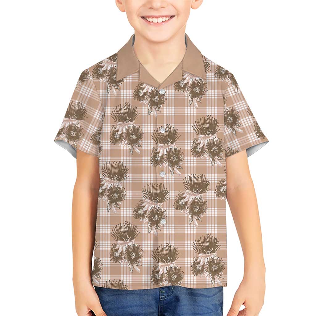 Brown Palaka Hawaii Family Matching Summer Maxi Dress and Hawaiian Shirt Hawaiian Lehua Blossoms LT05 Son's Shirt Brown - Polynesian Pride