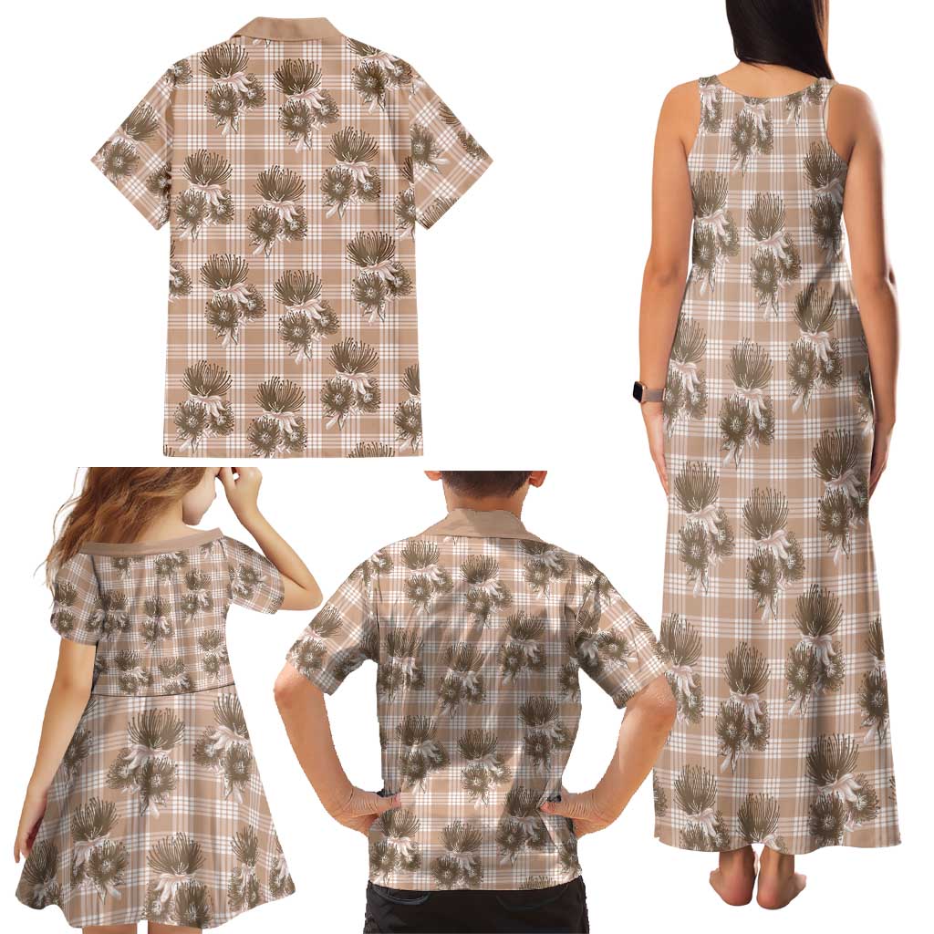 Brown Palaka Hawaii Family Matching Tank Maxi Dress and Hawaiian Shirt Hawaiian Lehua Blossoms LT05 - Polynesian Pride